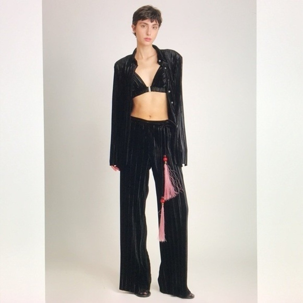 Sabina Musayev x Madewell Lotem‎ Wide Leg Pleated Cocktail Pants Black S NWT B23 - Picture 2 of 12